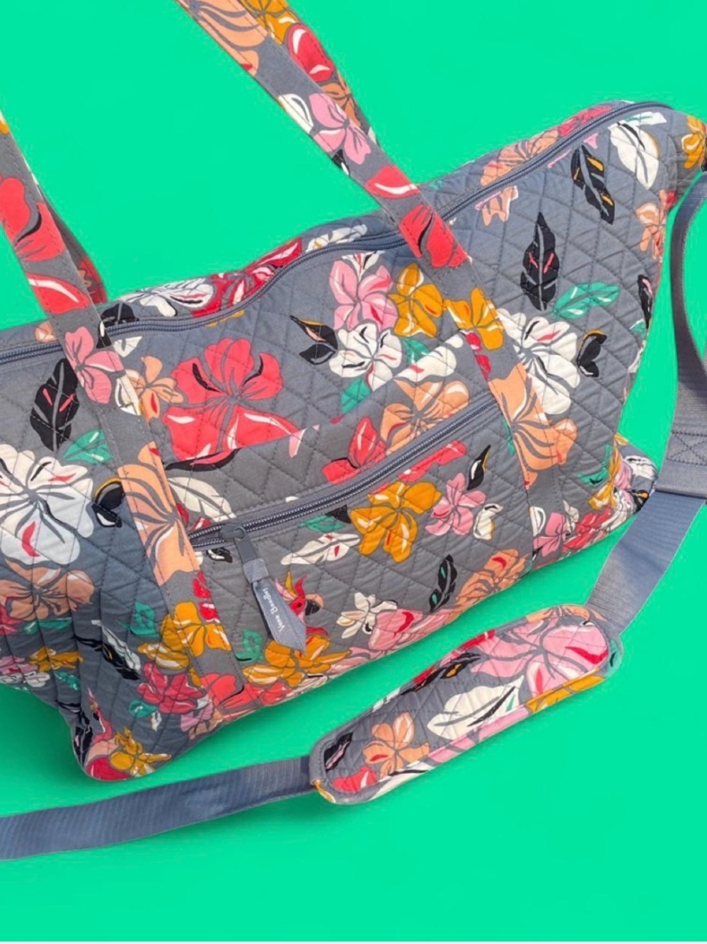 Vera Bradley Coastal Paradise Gray Quilted Floral Travel Weekender